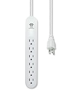 OSKOS 6-Outlet Surge Protector with 6-ft Braided Extension Cord, 500 Joules, 15A/1800W, Wall-Moun...