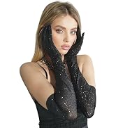 YAEISM Glitter Black Mesh Gloves Shimmer Sheer Gloves Long Tulle Opera Gloves Sparkly Vintage Tea...