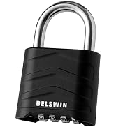 DELSWIN Heavy Duty Combination Lock - 4 Digit Resettable Combo Lock with Hardened Steel Shackle, ...