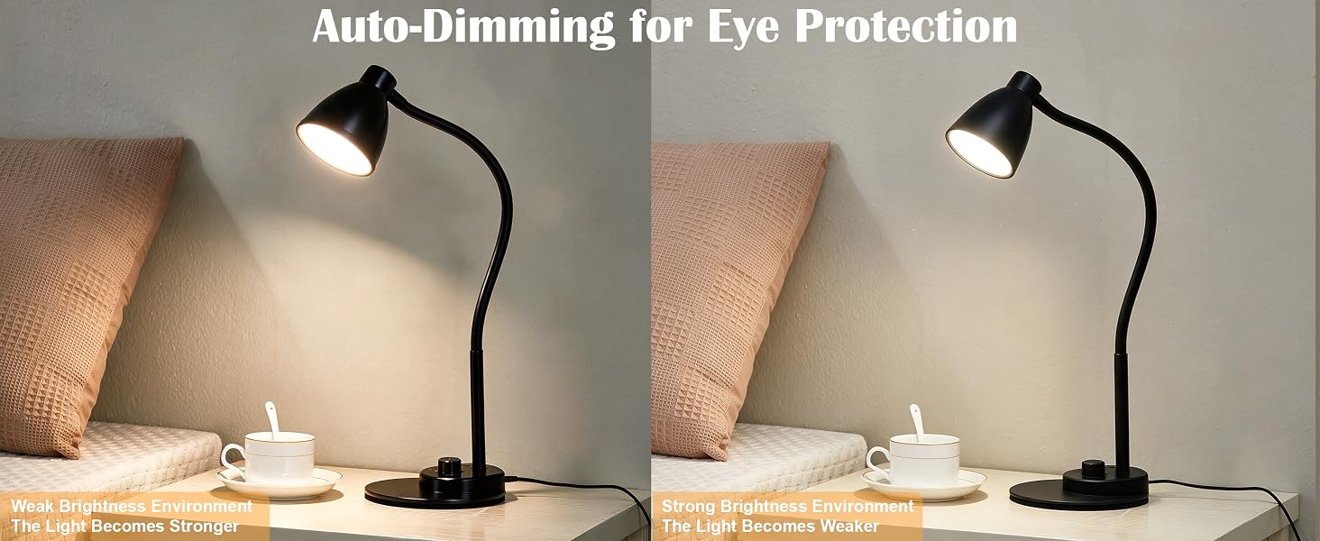 LED Desk Lamp with USB Charging Port Reading Light Task Lamp Black Table Lamp for Bedside Office