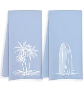 JOQUXI Coastal Surf & Palm Tree Kitchen Dish Towels 16x24 Inch Set of 2, Light Blue Waffle Weave ...