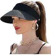 Women Wide Brim Straw Visor Sun Hat UV Protection Packable Beach Cap for Summer UPF 50+