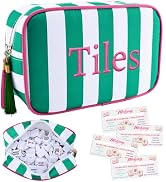 MRYAWXBK Mahjong Tile Bag with Zipper, Striped Embroidered Mahjong Storage Pouch Bags for Tiles B...