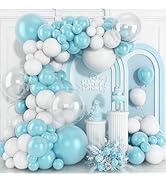 Pearl Teal Blue White Balloon Arch Kit, Double Stuffed Pearl Turquoise Balloons Garland Different...