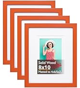 KINLINK 8x10 Picture Frame Orange, Solid Wood Frames with Acrylic Plexiglass for Pictures 4x6/5x7...