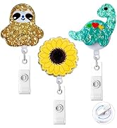 HASFINE Cute ID Badge Holders Retractable with Alligator Clip,Glittery Acrylic Cartoon Sloth, Sun...