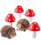 Eysinyge Mushroom and Hedgehog Figurines, Miniature Fairy Garden Decorations Set, 6 Pieces, Fairy...