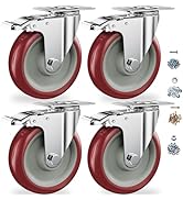 5 Inch Heavy Duty Casters with Brake - Set of 4, 1400lbs Capacity, Double Ball Bearing Non-Markin...