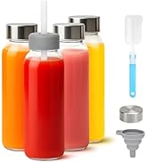 Zukro Glass Water Bottles with Lids 16 oz, Reusable Clear Juice Bottles With Stainless Steel Airt...