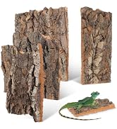 Housoutil Reptile Cork Bark Decor, 4pcs Natural Wood Tree Bark Reptile Hides, Small Cork Flats Be...