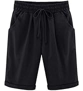 FABEILAI Women's Knee-Length Bermuda Casual Shorts with Elastic Waist Drawstring