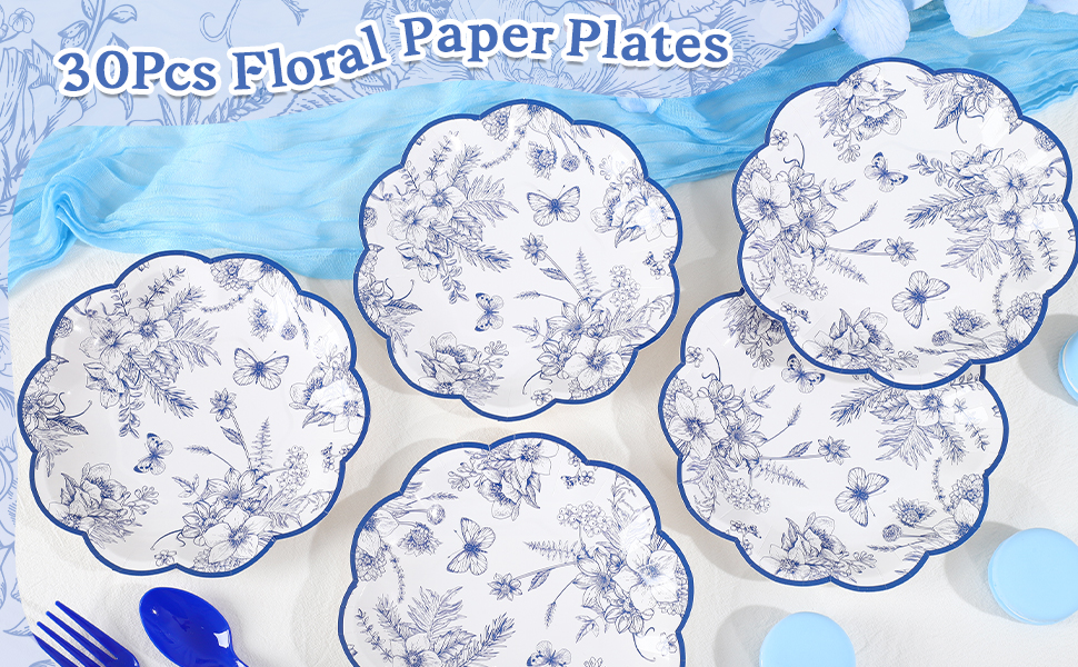 Blue Floral Paper Plates