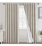 100% Black Out Curtains Cream Beige Blackout Curtains For Bedroom 84 Inch Long Chenille Curtains ...