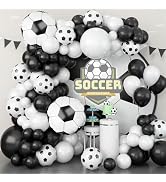 Soccer Balloon Garland Arch Kit, 22 18 12 10 5 Inch Black White Football Print Balloons Arch Kit ...