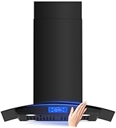 FIREGAS Black Island Range Hood 30 Inch, 700 CFM Island Kitchen Hood with Touch & Gesture Control...