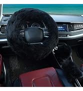 Valleycomfy 3Pcs Fluffy Steering Wheel Cover Set, Winter Warm Soft Fur Fuzzy Steering Wheel Cover...