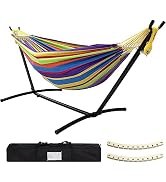 SZHLUX Double Hammock with Stand Included 450lb Capacity Steel Stand, Premium Carry Bag Included ...