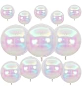 12Pcs Iridescent Round Foil Balloons, 22" 15" 10" 4D Clear Ball Balloon, Holographic Balloons for...
