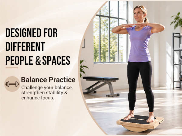 Balance board for stability practice, body control, and home fitness training.