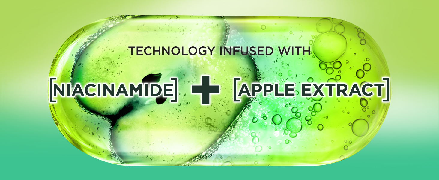technology infused with Niacinamide + apple extract