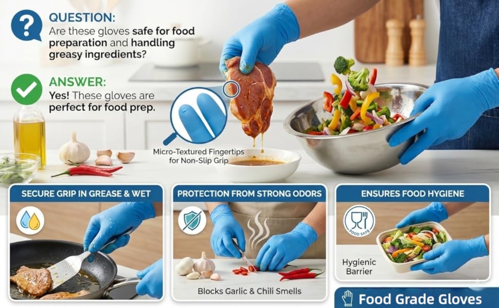 are these gloves safe for food preparation and handling greasy ingredients