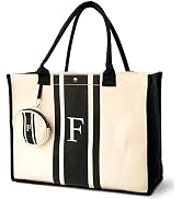 LEAFICO Initial Canvas Tote Bag - Personalized Beach Purse Gift for Women Friends Birthday Handba...