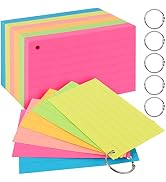 Index Cards 3x5 Inches, 300 Pcs Assorted Neon Color Ruled Index Cards with Ring,Heavy Note Cards,...