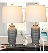 CINSARY 25" Farmhouse Jar Table Lamps Set of 2, 3 Way Touch Control Rustic Bedside Lamps with USB...