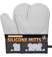 Silicone Oven Mitts Heat Resistant 500F, 2PCS Cute Bear Pattern Kitchen Oven Gloves with Cotton L...
