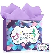 JMANNI Large Happy Birthday Gift Bag with Tissue Papers and Greeting Card,Portable Paper Mermaid ...