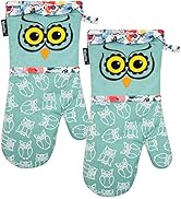 Alselo Oven Mitts, Heat Resistant with Soft Quilted Cotton Lining Set of 2, Fashion Animal Design...