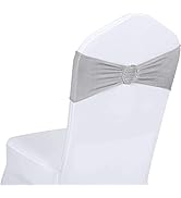 ManMengJi 25PCS Chair Sashes, Sliver Spandex Sashes Bows, Chair Cover Bands with Buckle Slider fo...