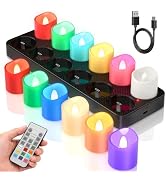 SoulBay RGB Color Changing Rechargeable Flameless Tea Light Candles, 12pcs | 1.57" Flickering LED...
