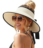 AlturaGo Sun Visor Hat for Women Wide Brim Ponytail Straw Hat UV UPF Summer Beach Vacation Packab...