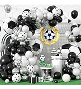 Paready 120 Pcs Soccer Balloon Arch - Football Garland With Black, White, Metallic Silver Confett...