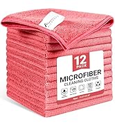 SIFANGKE Microfiber Cleaning Cloth, 12 Pack Pink Cleaning Rags for Housekeeping, Reusable Microfi...