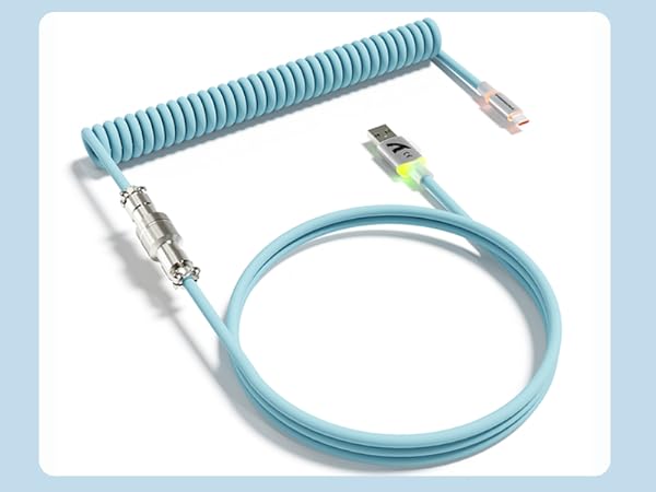 ATTACK SHARK C01 ULTRA Light Blue Coiled C to A TPU Cable for 8K Polling Rate Gaming Keyboard