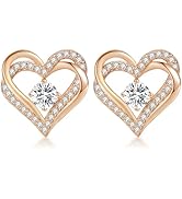 CDE Forever Love Heart Stud Earrings for Women, 925 Sterling Silver Birthstone Heart Stud Earring...