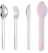 DZRZVD Camp Flatware Sets - Stainless Steel Spoon Fork Knife & Flip Hard Plastic Case - Ultraligh...