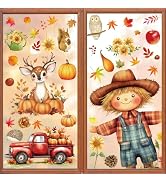 Fall Window Clings, 9 Sheets 99 Pcs Autumn Scarecrow Woodland Animals Window Decals Stickers Fall...