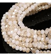5 Strands 4mm White Half Plated Faceted Rondelle Beads, Songxi Glass Beads for Keychain Making Ne...