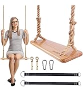 Premkid Hanging Wooden Swing, Swing Seat 24"x 8"x 1.2", Tree Swing with 500lbs Load, Adjustable H...
