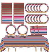 Qyeahkj Mexican Serape Fiesta Party Supplies Serves 24, Cinco De Mayo Paper Plates Napkins Set Co...
