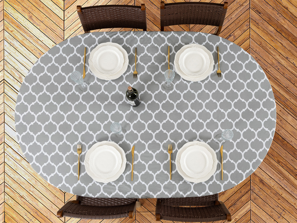 Oval Fitted Vinyl Tablecloth with Elastic Edged