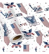 LeZakaa USA 250th Anniversary Wrapping Paper, American Eagle, Flags, and Stars, Patriotic Gift Wr...