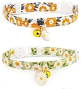 Liugjiau 2 Pack Cotton Breakaway Cat Collars with Bell,Green&Orange Daisy Pendant Cute Cat Collar...