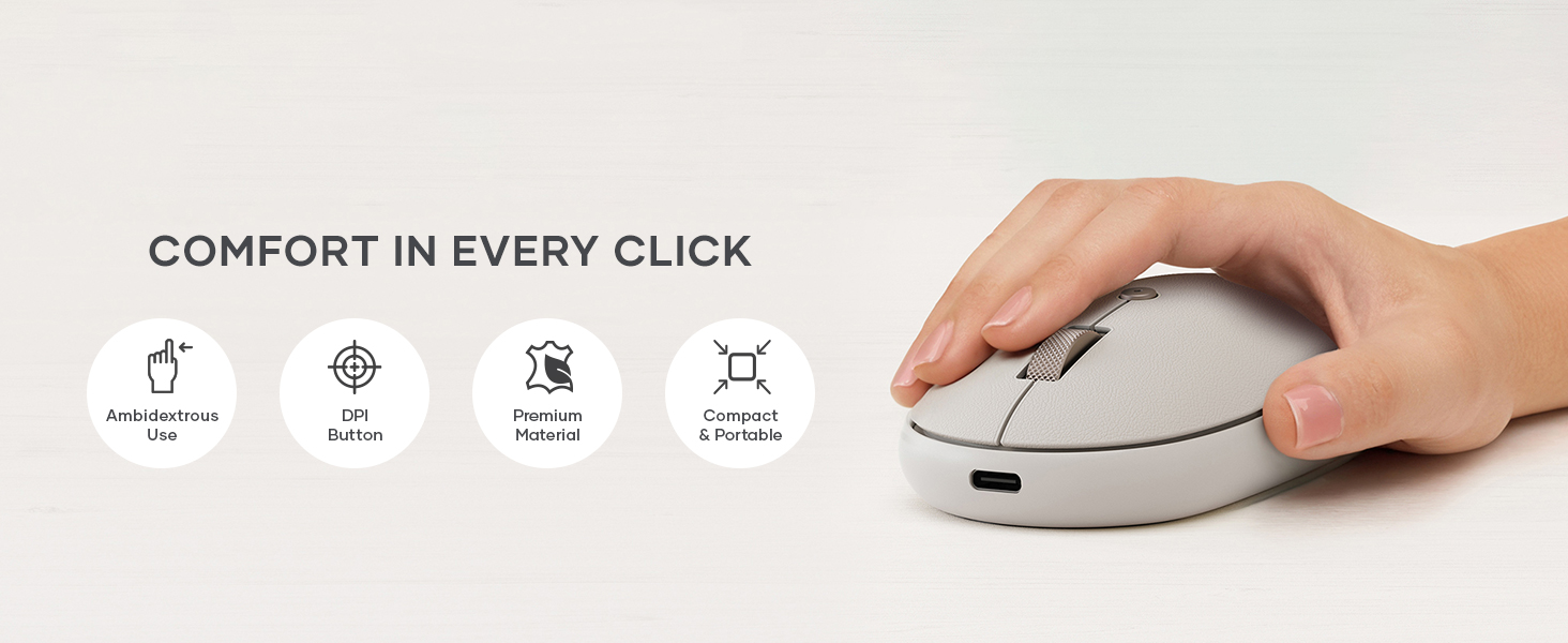 Satechi Compact OntheGo Bluetooth Mouse with USB C Rechargeable Battery, Connect up 3 Devices