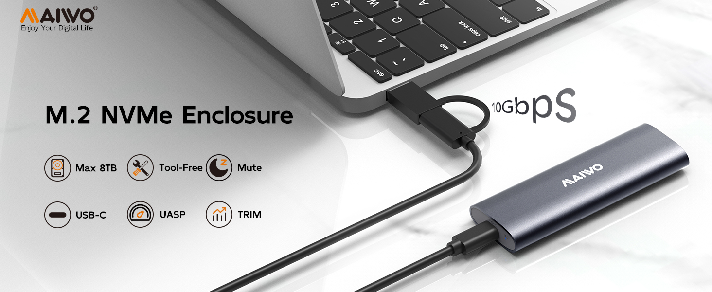 MAIWO m.2 pcie nvme ssd enclosure reader, ssd to usb c adapter for windows 10 11