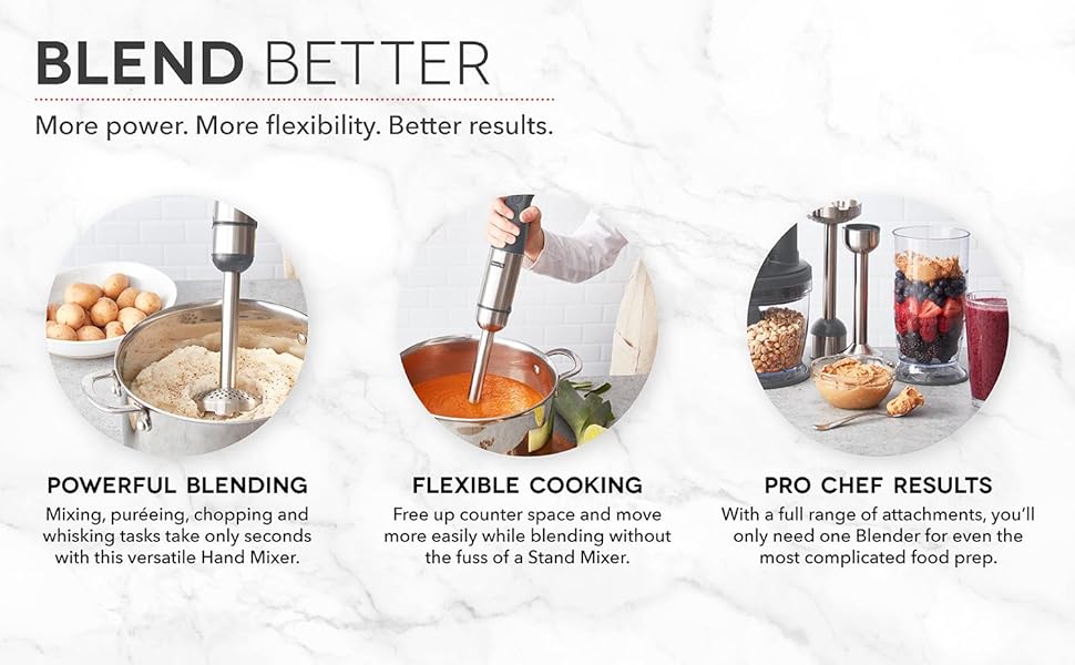 Deluxe Hand Blender, Whisk, Puree, Blend, Food Processor, Masher, Dough Hooks, Turbo Blend