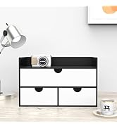 Wisuce Desk Organizer with Drawers - Bamboo Desktop Organizer Storage | Black-White Wood Desk Mak...